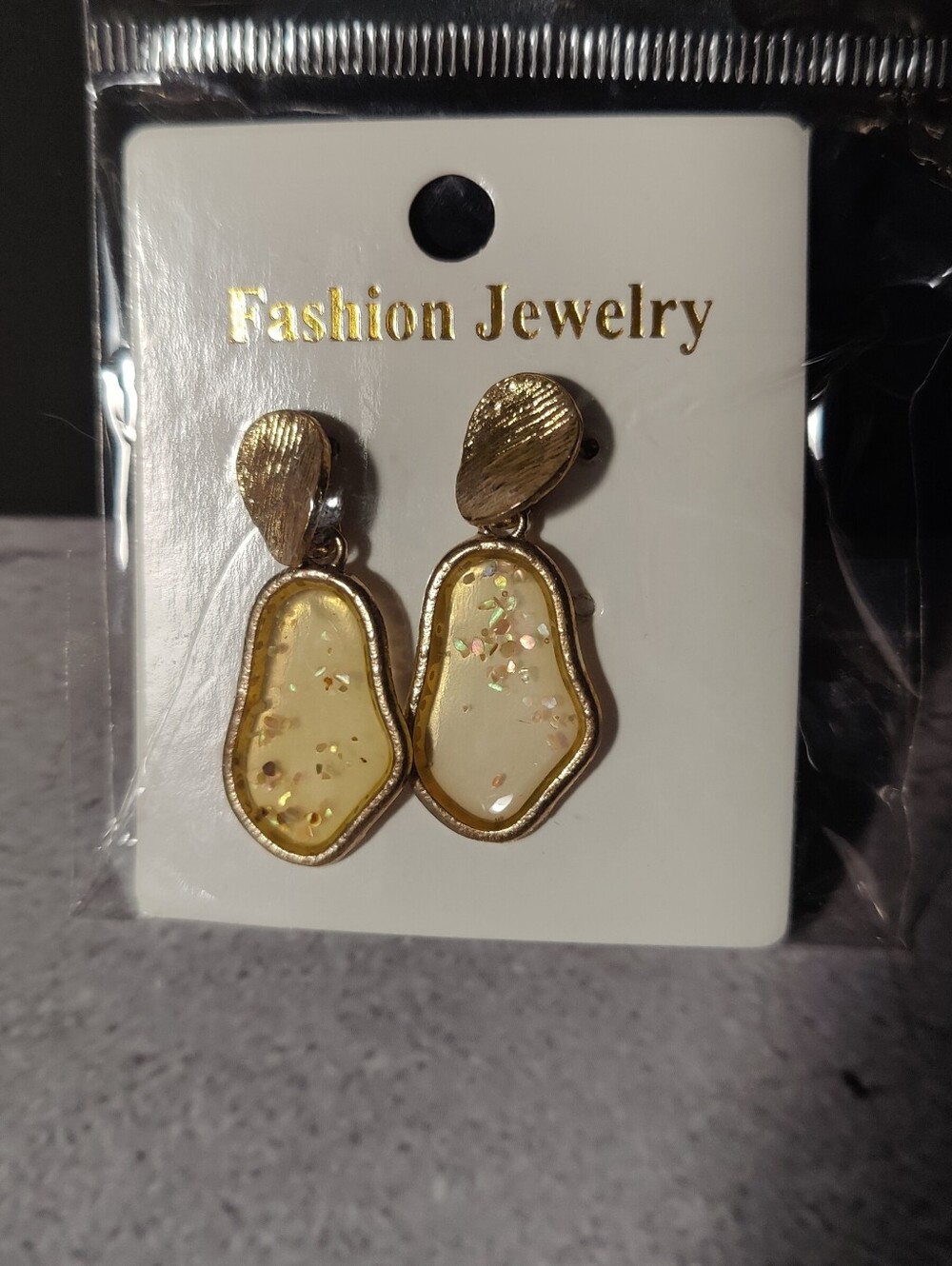 Gold Tone Iridescent Statement Drop Earrings